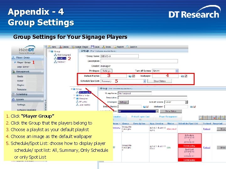 Appendix - 4 Group Settings for Your Signage Players 1 2 3 4 5
