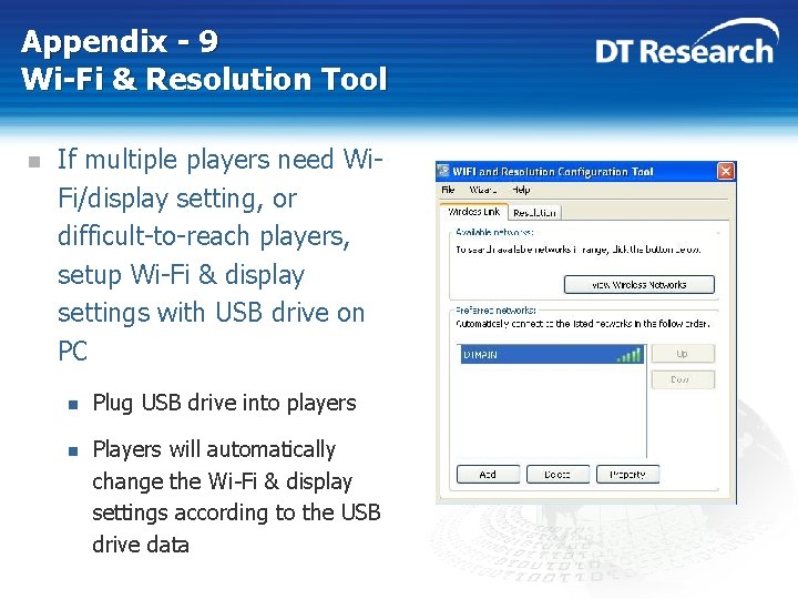 Appendix - 9 Wi-Fi & Resolution Tool n If multiple players need Wi. Fi/display