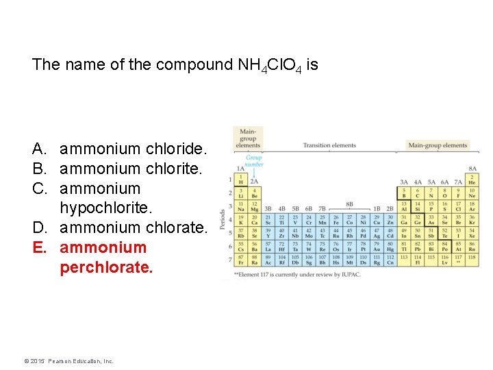The name of the compound NH 4 Cl. O 4 is A. ammonium chloride.