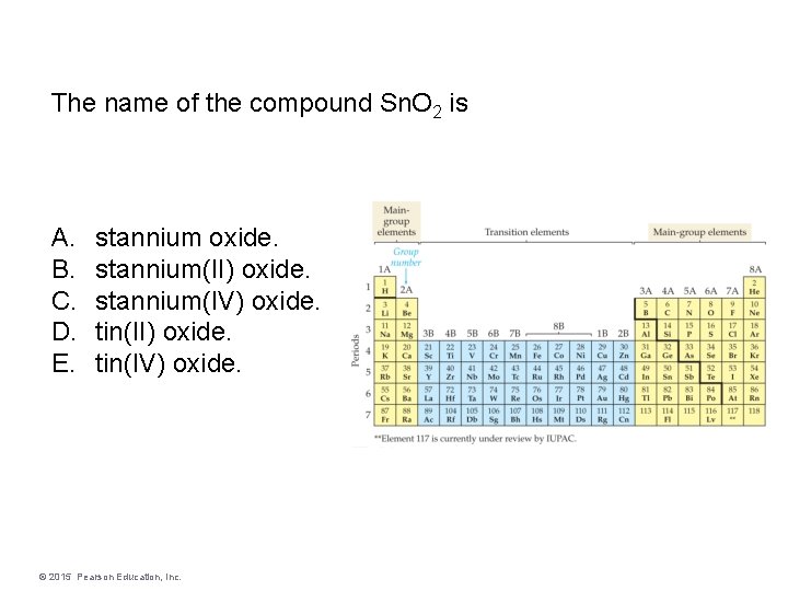 The name of the compound Sn. O 2 is A. B. C. D. E.