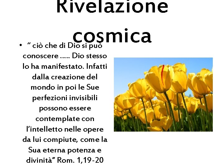 Rivelazione cosmica • “ ciò che di Dio si può conoscere …. . Dio