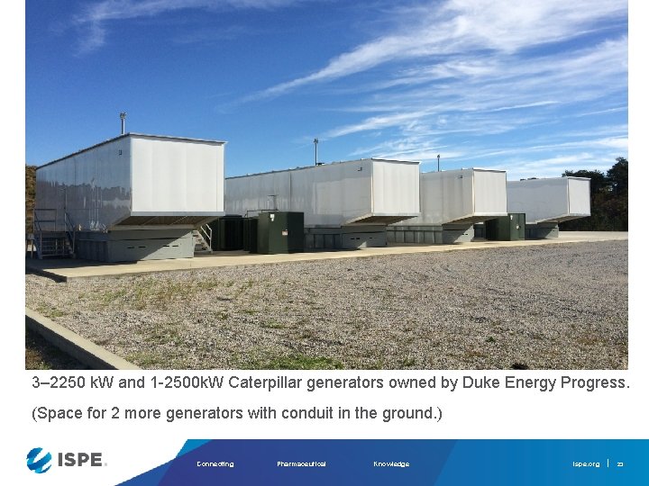 3– 2250 k. W and 1 -2500 k. W Caterpillar generators owned by Duke