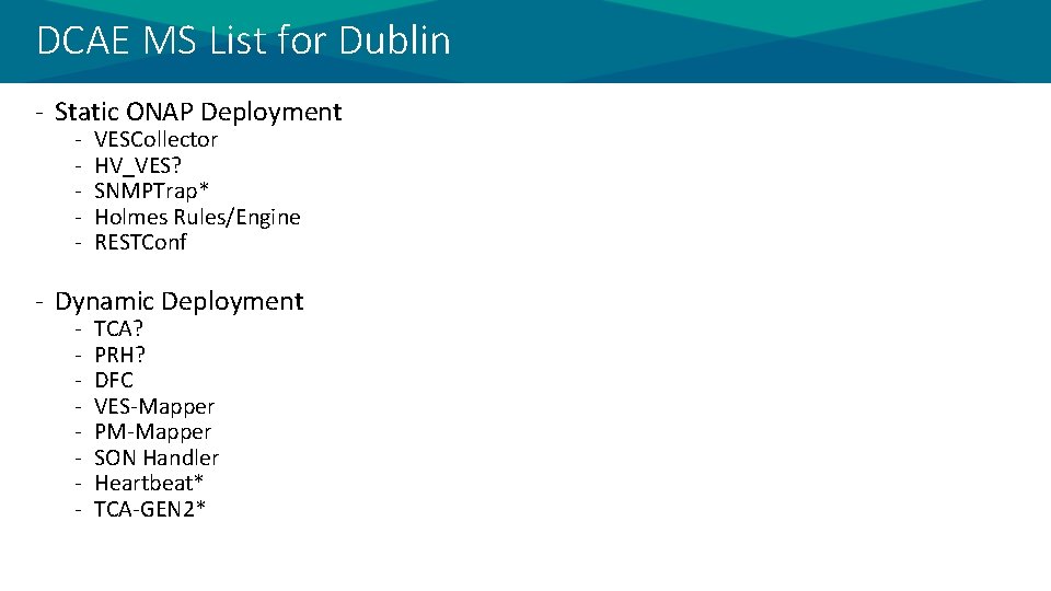 DCAE MS List for Dublin - Static ONAP Deployment - VESCollector HV_VES? SNMPTrap* Holmes