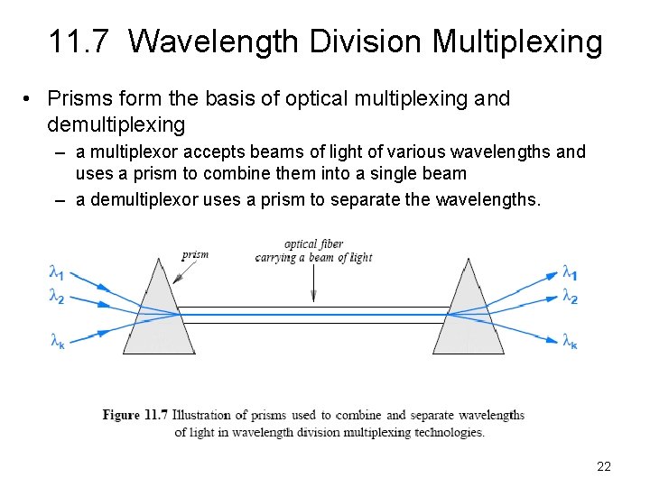 11. 7 Wavelength Division Multiplexing • Prisms form the basis of optical multiplexing and