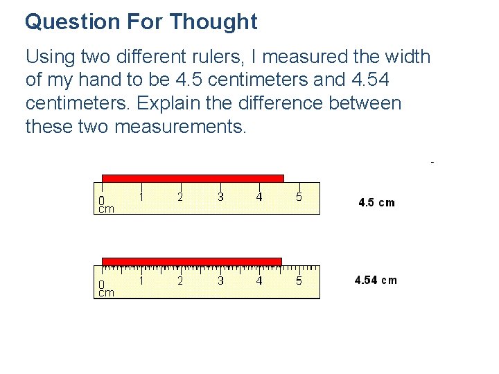 Question For Thought Using two different rulers, I measured the width of my hand