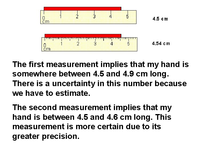 The first measurement implies that my hand is somewhere between 4. 5 and 4.