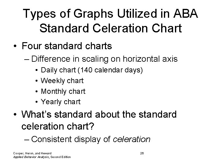 Types of Graphs Utilized in ABA Standard Celeration Chart • Four standard charts –