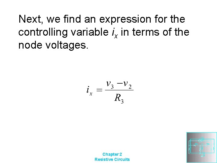 Next, we find an expression for the controlling variable ix in terms of the