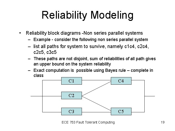 Reliability Modeling • Reliability block diagrams -Non series parallel systems – Example - consider Reliability Modeling • Reliability block diagrams -Non series parallel systems – Example - consider