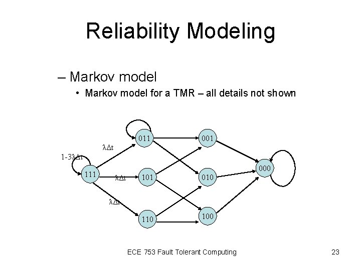 Reliability Modeling – Markov model • Markov model for a TMR – all details Reliability Modeling – Markov model • Markov model for a TMR – all details