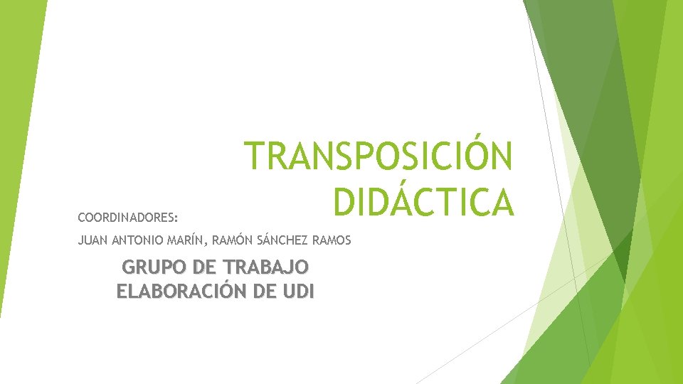 COORDINADORES: TRANSPOSICIÓN DIDÁCTICA JUAN ANTONIO MARÍN, RAMÓN SÁNCHEZ RAMOS GRUPO DE TRABAJO ELABORACIÓN DE