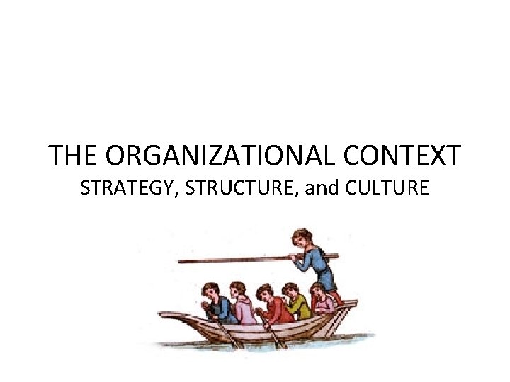 THE ORGANIZATIONAL CONTEXT STRATEGY, STRUCTURE, and CULTURE 