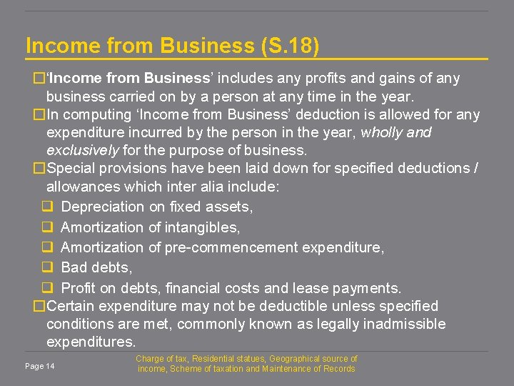Income from Business (S. 18) �‘Income from Business’ includes any profits and gains of