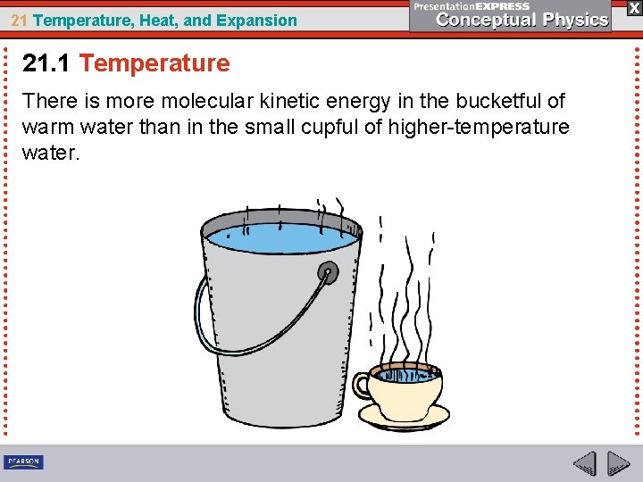 21 Temperature, Heat, and Expansion 21. 1 Temperature There is more molecular kinetic energy