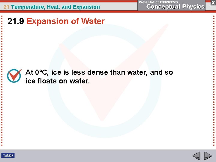 21 Temperature, Heat, and Expansion 21. 9 Expansion of Water At 0°C, ice is