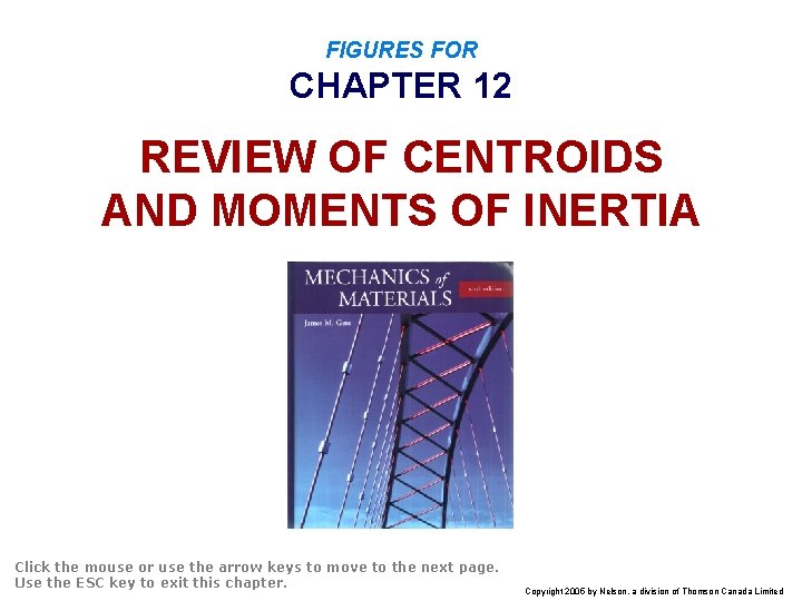 FIGURES FOR CHAPTER 12 REVIEW OF CENTROIDS AND MOMENTS OF INERTIA Click the mouse