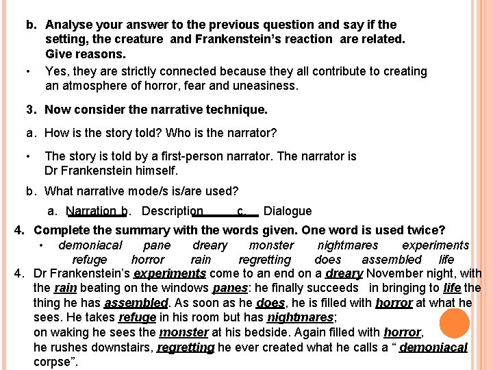 The Creation of the Monster GUIDED ANALYSIS p