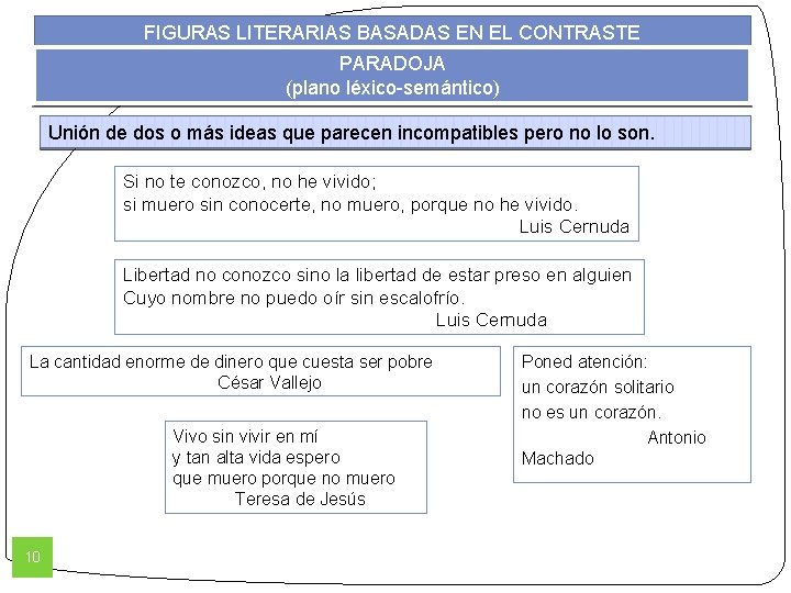 FIGURAS LITERARIAS BASADAS EN EL CONTRASTE PARADOJA (plano léxico-semántico) Unión de dos o más