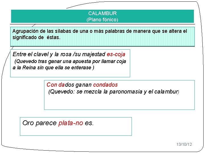 CALAMBUR (Plano fónico) Agrupación de las sílabas de una o más palabras de manera