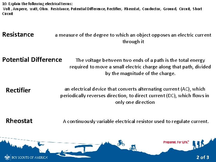 10. Explain the following electrical terms: Volt , Ampere, watt, Ohm. Resistance, Potential Difference, 10. Explain the following electrical terms: Volt , Ampere, watt, Ohm. Resistance, Potential Difference,