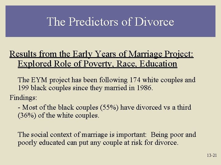 The Predictors of Divorce Results from the Early Years of Marriage Project: Explored Role