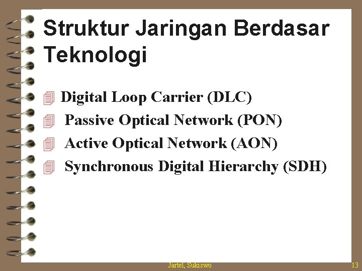 Struktur Jaringan Berdasar Teknologi 4 Digital Loop Carrier (DLC) 4 Passive Optical Network (PON)