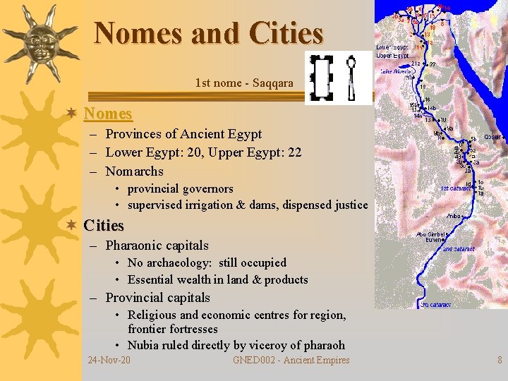 Nomes and Cities 1 st nome - Saqqara ¬ Nomes – Provinces of Ancient