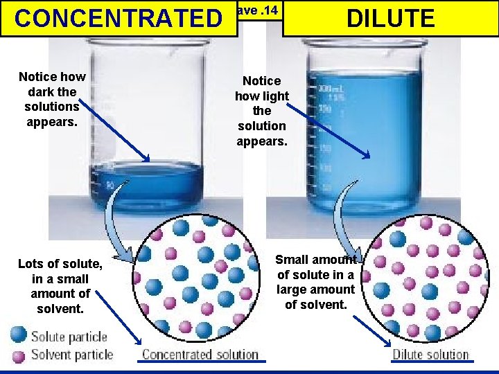 CONCENTRATED Concentrated DILUTE vs. Dilute These two solutions have. 14 g of solute each…