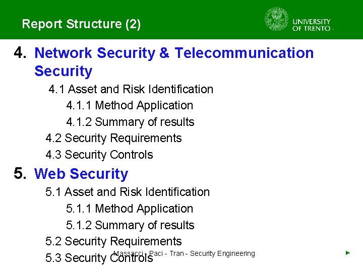 Report Structure (2) 4. Network Security & Telecommunication Security 4. 1 Asset and Risk