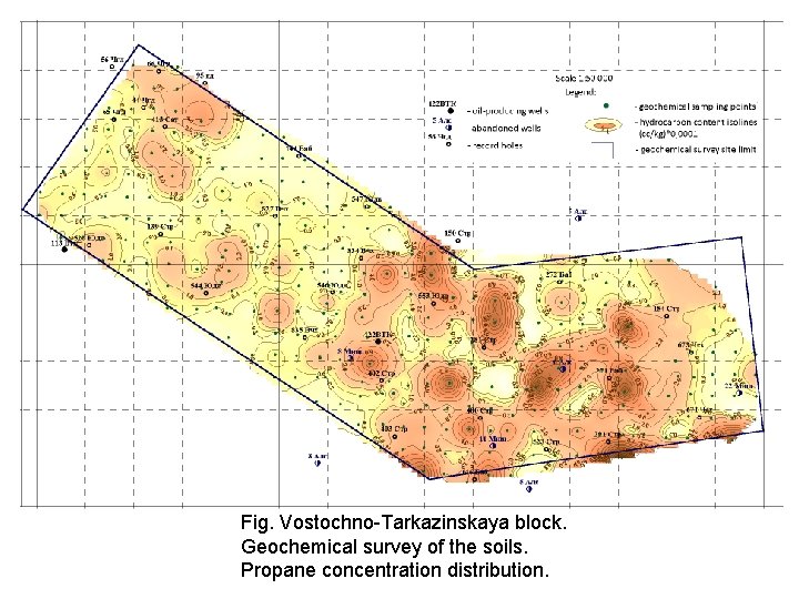  Fig. Vostochno-Tarkazinskaya block. Geochemical survey of the soils. Propane concentration distribution. 