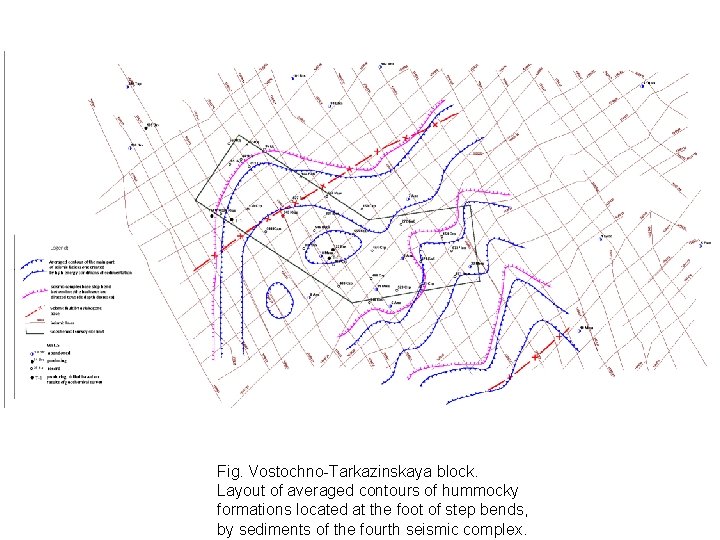 Fig. Vostochno-Tarkazinskaya block. Layout of averaged contours of hummocky formations located at the foot