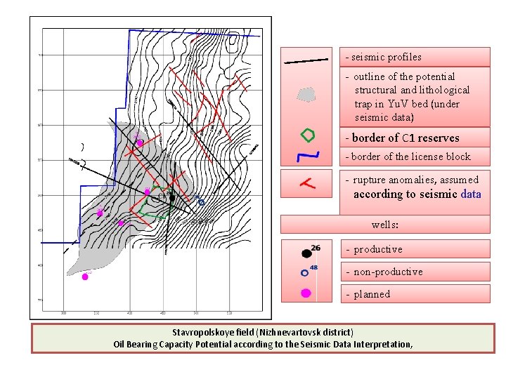 - seismic profiles - outline of the potential structural and lithological trap in Yu.