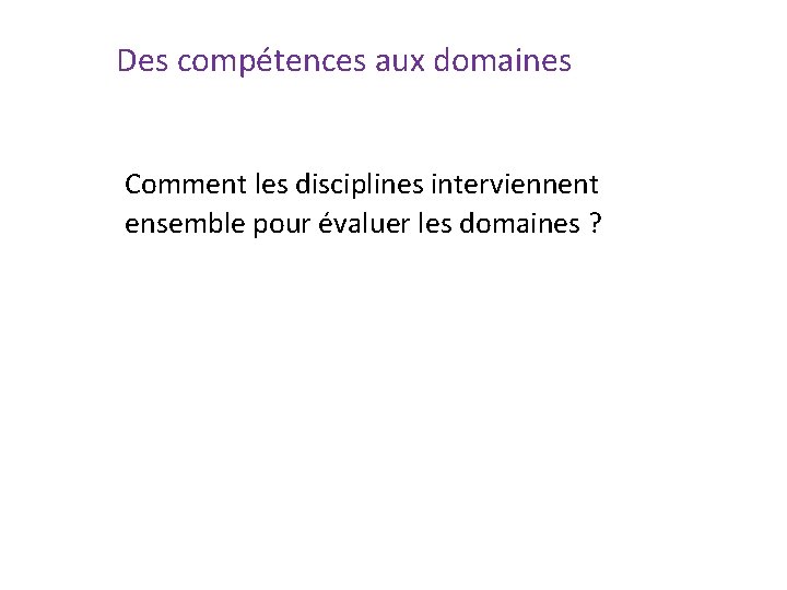 Des compétences aux domaines Comment les disciplines interviennent ensemble pour évaluer les domaines ?