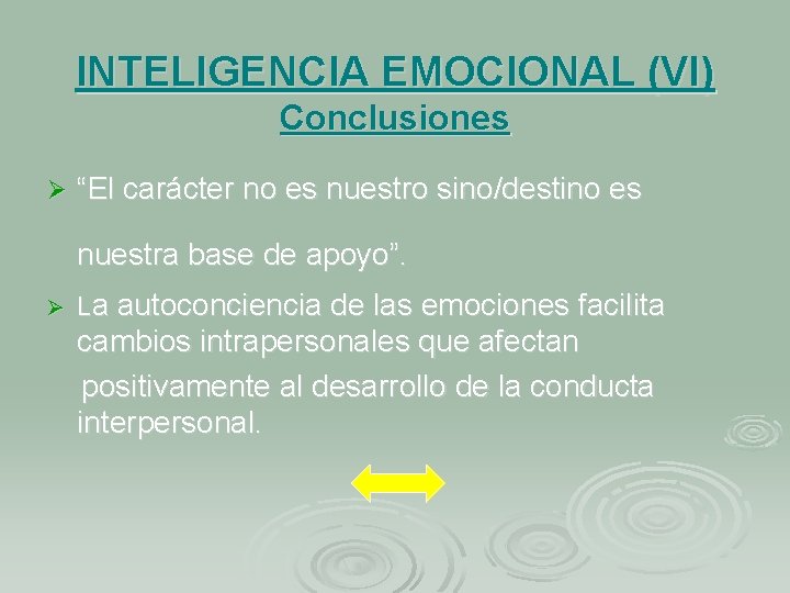 INTELIGENCIA EMOCIONAL (VI) Conclusiones Ø “El carácter no es nuestro sino/destino es nuestra base