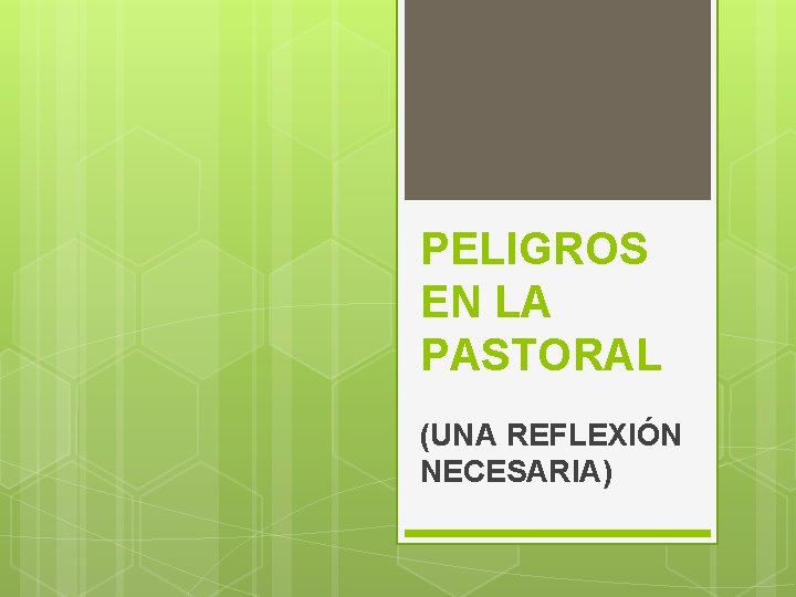 PELIGROS EN LA PASTORAL (UNA REFLEXIÓN NECESARIA) 