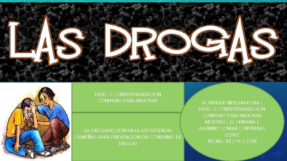 FASE : 3 CONTEXTUALIZACION COMPARO PARA MEJORAR LA DROGADICCION EN LA ADOLESENCIA CAMPÑAS PARA