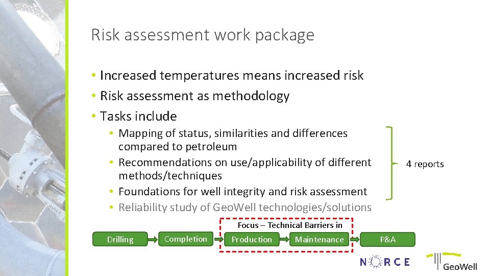 Risk assessment work package • Increased temperatures means increased risk • Risk assessment as
