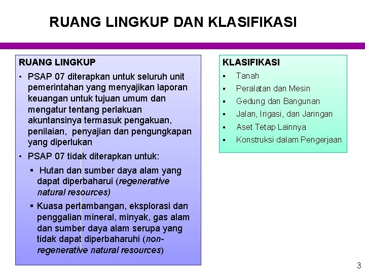 RUANG LINGKUP DAN KLASIFIKASI RUANG LINGKUP KLASIFIKASI • PSAP 07 diterapkan untuk seluruh unit