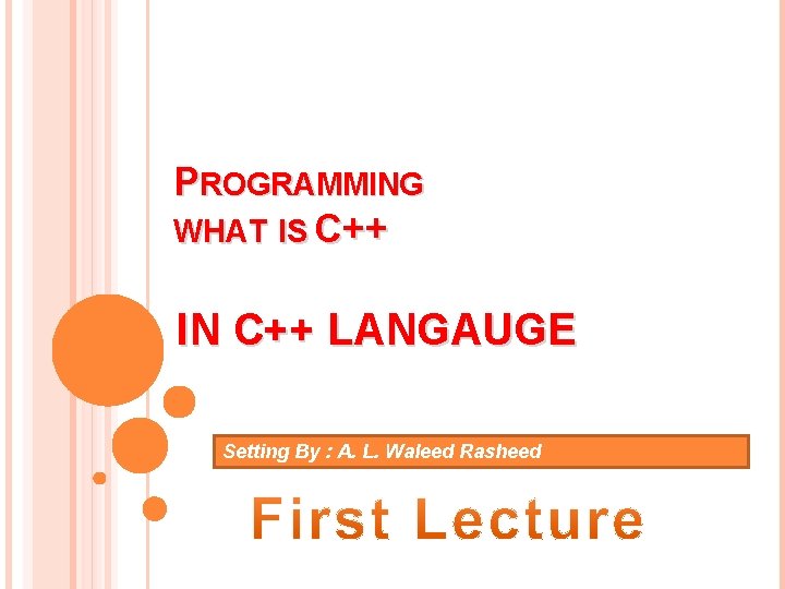 PROGRAMMING WHAT IS C++ IN C++ LANGAUGE Setting By : A. L. Waleed Rasheed
