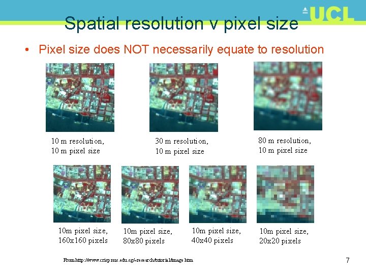 Spatial resolution v pixel size • Pixel size does NOT necessarily equate to resolution