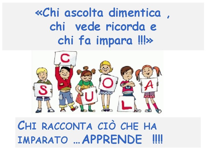  «Chi ascolta dimentica , chi vede ricorda e chi fa impara !!!» CHI