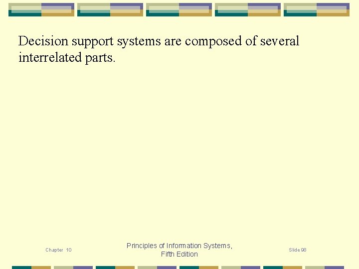 Decision support systems are composed of several interrelated parts. Chapter 10 Principles of Information