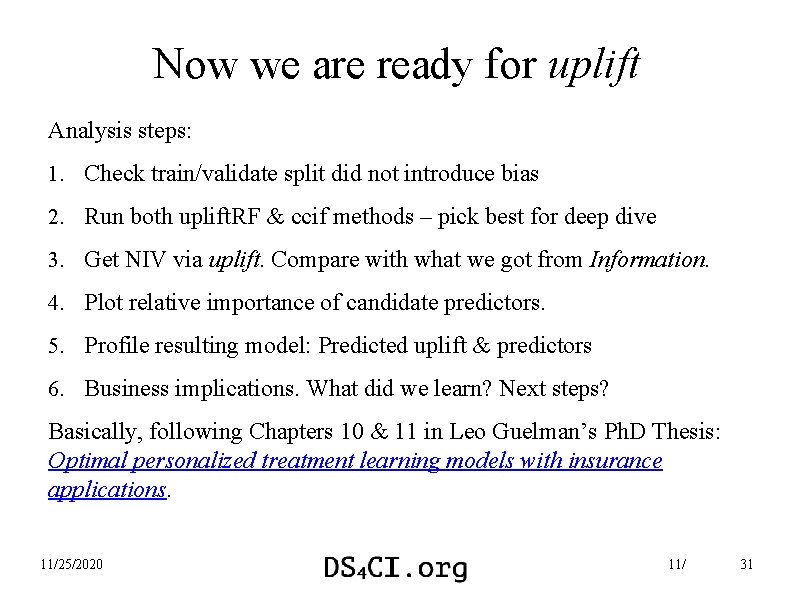 Now we are ready for uplift Analysis steps: 1. Check train/validate split did not