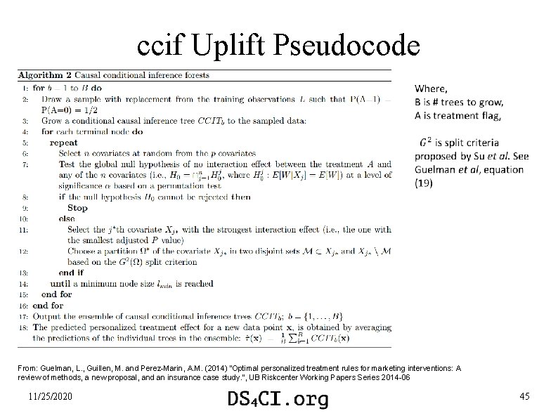 ccif Uplift Pseudocode From: Guelman, L. , Guillen, M. and Perez-Marin, A. M. (2014)