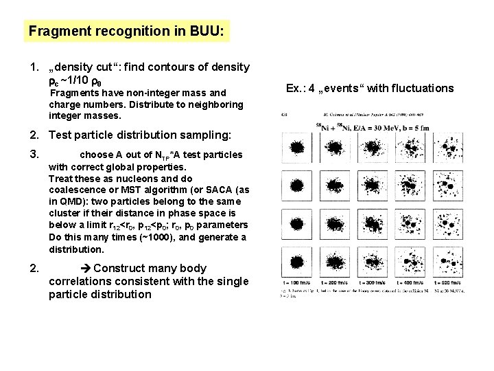 Fragment recognition in BUU: 1. „density cut“: find contours of density rc ~1/10 r