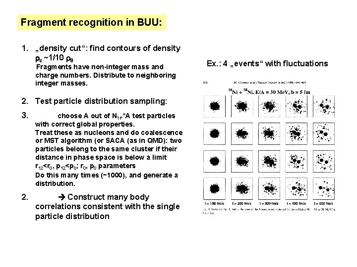 Fragment recognition in BUU: 1. „density cut“: find contours of density rc ~1/10 r