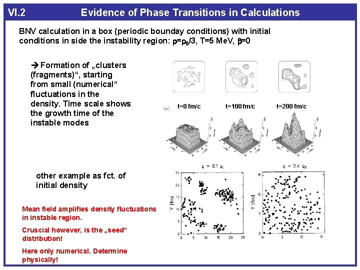 VI. 2 Evidence of Phase Transitions in Calculations BNV calculation in a box (periodic