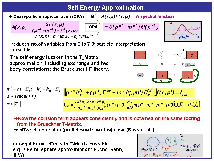 Self Energy Approximation Quasi-particle approximation (QPA) A spectral function QPA reduces no. of variables