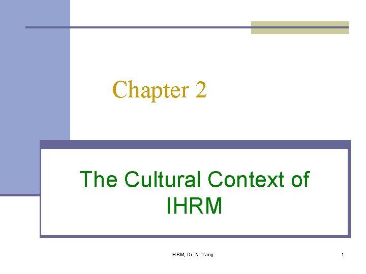 Chapter 2 The Cultural Context of IHRM, Dr. N. Yang 1 