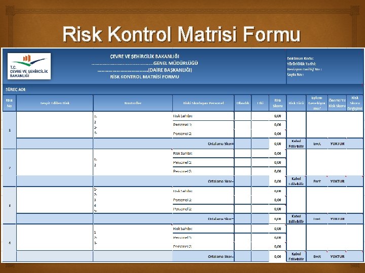 Risk Kontrol Matrisi Formu 